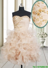 New Arrivals Sweetheart Champagne Short Prom Dress with Beading and Ruffles