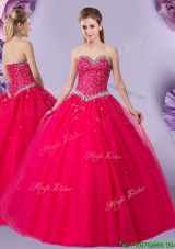 Unique Visible Boning Beaded Bodice Quinceanera Dress in Coral Red