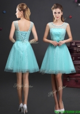 Simple Applique Decorated Scoop Prom Dress with Beading