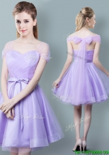 2017 Simple Bowknot and Ruched Short Dama Dress in Lavender