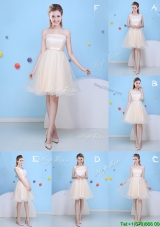 2017 Latest Champagne Tulle A Line Dama Dress with Bowknot