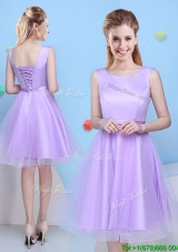 2017 Hot Sale Lace Up Scoop Lavender Dama Dress with Bowknot