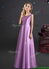 2017 Modern Elastic Woven Satin Lilac Dama Dress with Square