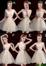 2017 Lovely Belted Organza Short Prom Dress in Champagne