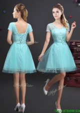 Latest V Neck Laced and Applique Prom Dress in Aquamarine