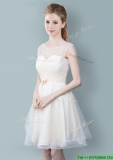 Sweet Empire Scoop Bowknot Short Bridesmaid Dress in Champagne