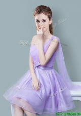 Cheap One Shoulder Bowknot Lavender Bridesmaid Dress in Tulle