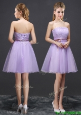 Pretty Strapless Organza Laced Short Bridesmaid Dress in Lavender