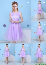 Popular Bowknot Lavender Tulle Short Bridesmaid Dress with Lace Up