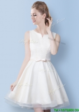 Best A Line Bowknot Off White Bridesmaid Dress in Mini Length