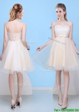 Inexpensive A Line Sweetheart Bowknot Bridesmaid Dress in Champagne