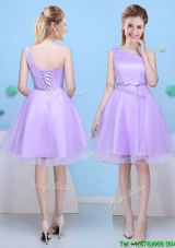 Modest A Line One Shoulder Lavender Bridesmaid Dress for Party