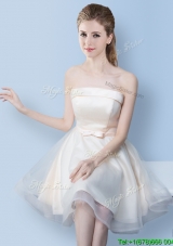 Cheap Strapless Off White Bridesmaid Dress with Bowknot