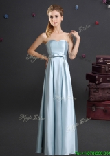 Pretty Sweetheart Bowknot Light Blue Bridesmaid Dress in Floor Length