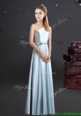 Discount One Shoulder Long Bridesmaid Dress in Light Blue