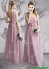 Exquisite One Shoulder Lavender Long Prom Dress with Hand Made Flowers