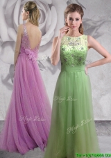 New Style Beaded Spring Green Long Prom Dress with Backless