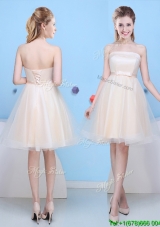 Lovely A Line Strapless Bowknot Dama Dress in Mini Length