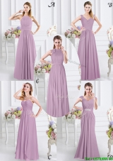 Elegant Chiffon Floor Length Lavender Dama Dress with Zipper Up