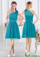 Comfortable Side Zipper One Shoulder Teal Dama Dress with Ruching and Ruffles