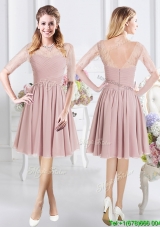 Lovely See Through Scoop Dama Dress with Lace Decorated Half Sleeves