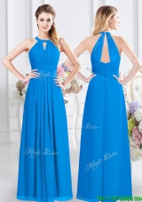 Modern Cut Out Bust Halter Top Baby Blue Dama Dress in Chiffon
