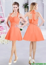Pretty A Line Halter Top Zipper Up Dama Dress in Orange