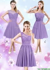 Unique A Line Knee Length Chiffon Dama Dress in Lavender