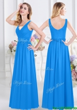 Most Popular Chiffon Baby Blue Long Dama Dress with V Neck