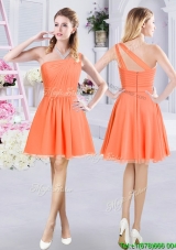 Exclusive Ruched One Shoulder Orange Short Bridesmaid Dress in Chiffon
