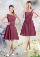 Discount Ruched Zipper Up A Line Burgundy Bridesmaid Dress in Chiffon