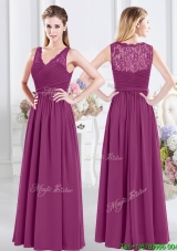 Wonderful V Neck Ruched and Laced Bridesmaid Dress with Side Zipper