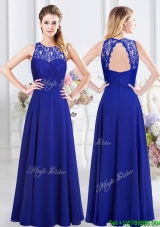 Wonderful See Through Scoop Laced Bodice Open Back Bridesmaid Dress in Chiffon