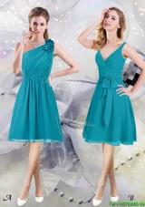 High End Chiffon Teal Knee Length Bridesmaid Dress with Ruching