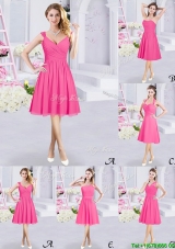 Exquisite Chiffon Knee Length Ruched Bridesmaid Dress in Hot Pink