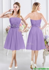 Simple Strapless Chiffon Bridesmaid Dress with Ruching and Handcrafted Flowers