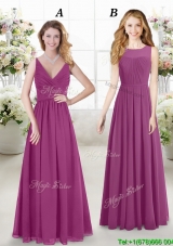 New Style Empire Fuchsia Chiffon Bridesmaid Dress in Floor Length