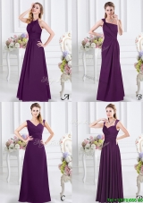 Exquisite Ruched Floor Length Chiffon Bridesmaid Dress in Purple