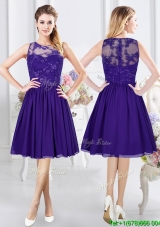 Affordable Empire See Through Scoop Purple Bridesmaid Dress with Zipper Up
