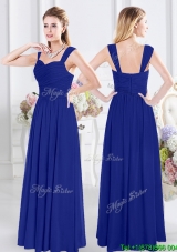 Modest Straps Zipper Up Royal Blue Bridesmaid Dress with Ruched Bodice