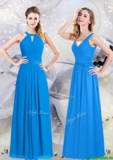 Modest Floor Length Zipper Up Chiffon Bridesmaid Dress in Baby Blue