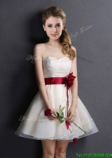 Pretty Sweetheart Short Bridesmaid Dress with Handmade Flower and Lace