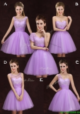 Fashionable Lilac Short Bridesmaid Dress with Lace and Ruching