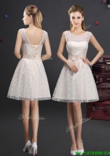 Lovely See Through Scoop Short Bridesmaid Dress with Appliques and Lace