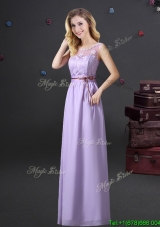 Popular Applique and Laced Bridesmaid Dress with See Through Scoop