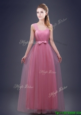 Best Selling Empire Bowknot and Ruched Prom Dress with Wide Straps