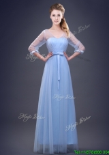 Vintage Empire Half Sleeves Light Blue Prom Dress in Tulle