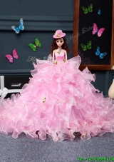 Cheap Organza Quinceanera Doll Dress in Pink