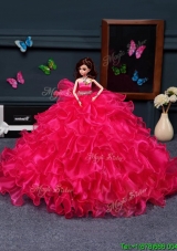 Wonderful Organza Quinceanera Doll Dress in Coral Red