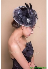 Exquisite Black Headpieces with Beading and Feather